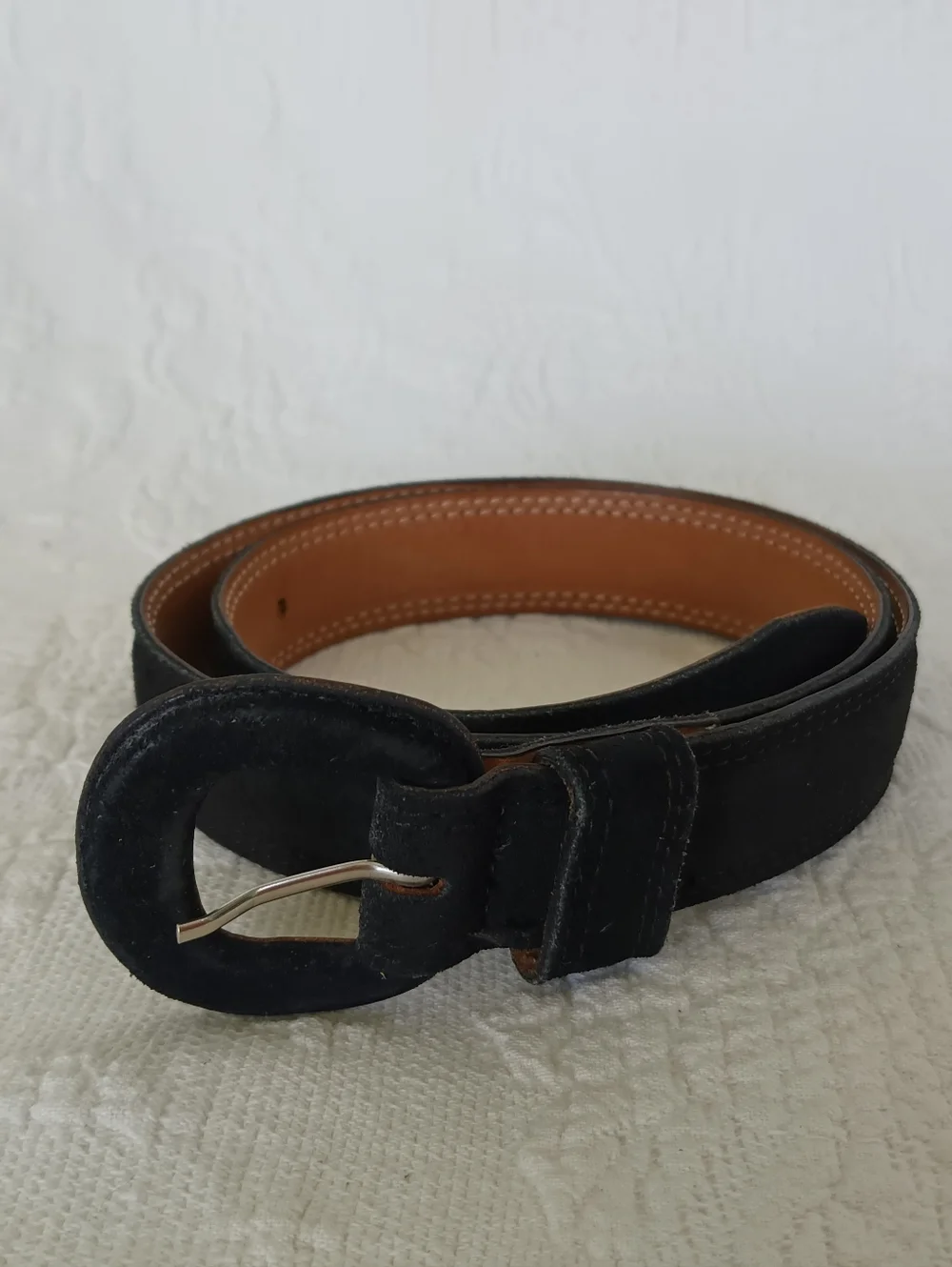 Black Suede Waist Belt Oval Buckle Thin Skinny Small Simple Basic Work Classy SM